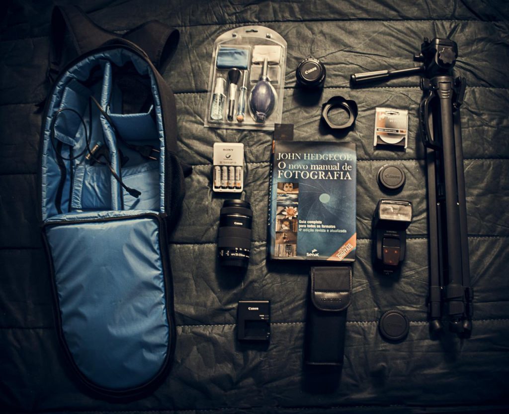 Image of a bunch of gear laid out for doing night photography