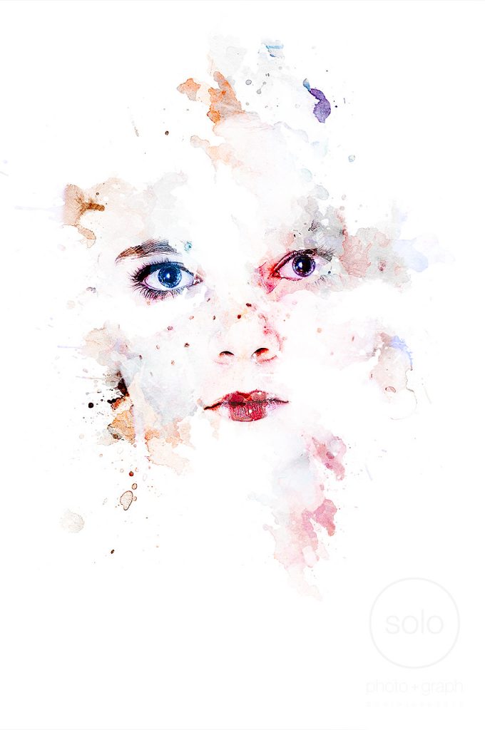 Image of a girl in a Halloween costume Photoshopped with a water color effect