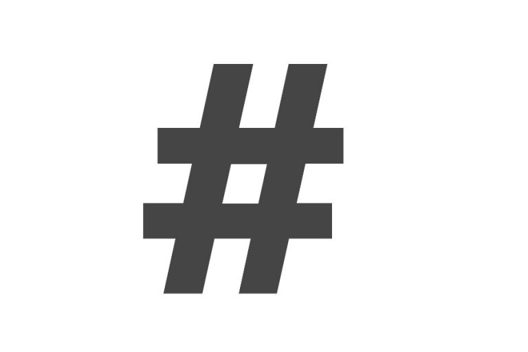 A black hashtag on a white background.