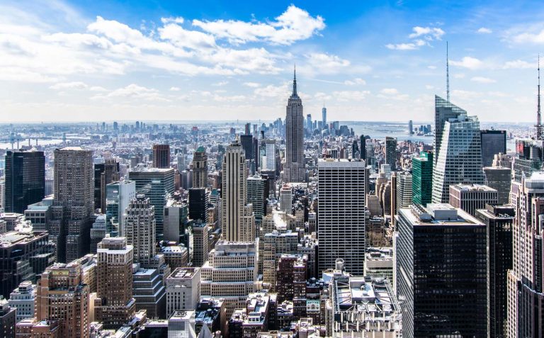 The skyline of New York City from up high.