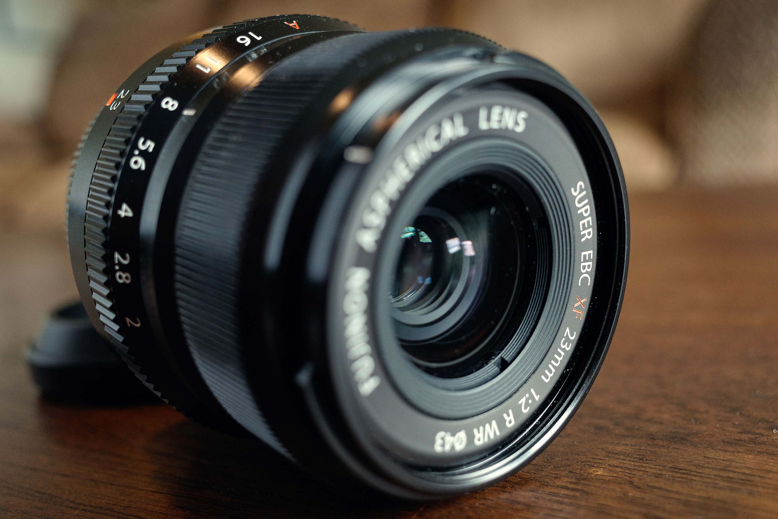 The Fujifilm XF 23mm f/2 R WR up close.