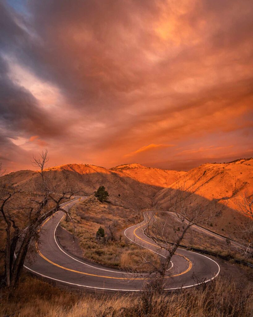 A winding road on a mountainside,